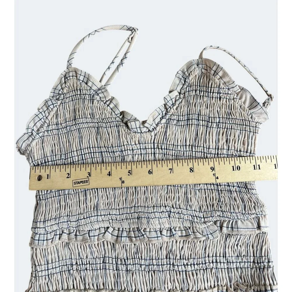 Lulus Out and About Blush Plaid Smocked Ruffled Mini Dress Size small - Picture 4 of 13
